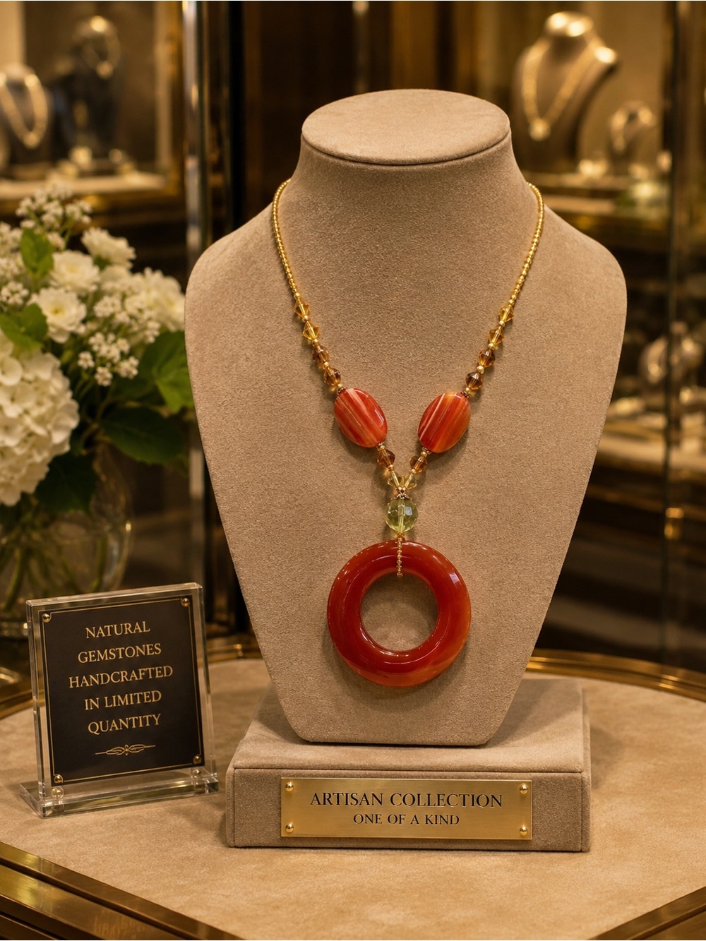 Genuine Carnelian and Agate Necklace 20 inches